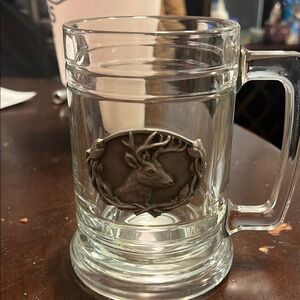 Clear Glass Mug with Stag Emblem